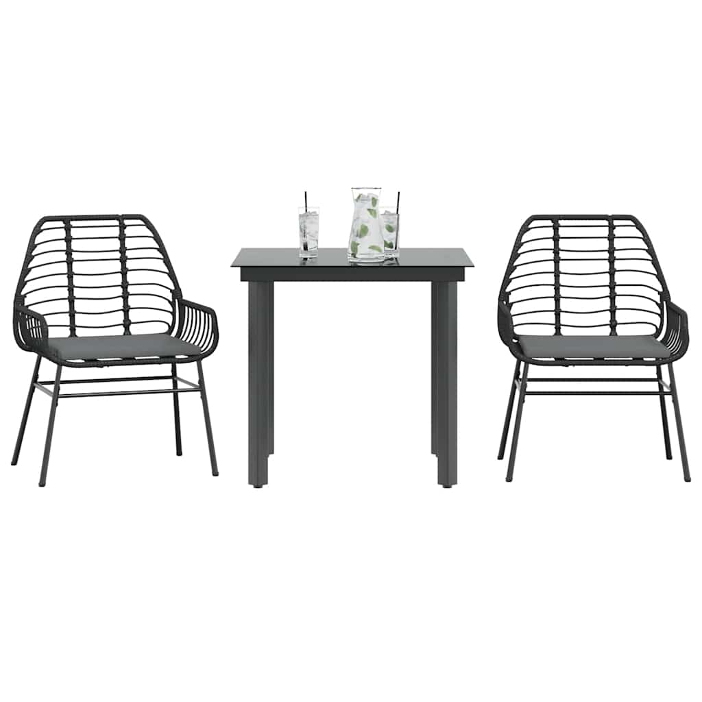 3 Dele Spisebordssæt til Haven Polyrattan Glas Sort