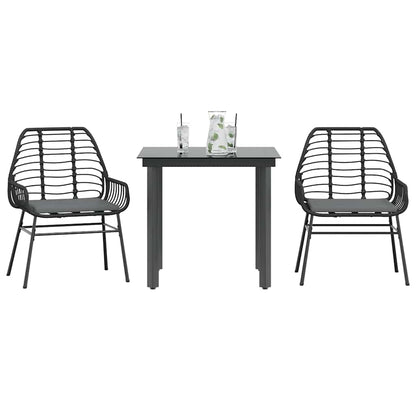 3 Dele Spisebordssæt til Haven Polyrattan Glas Sort
