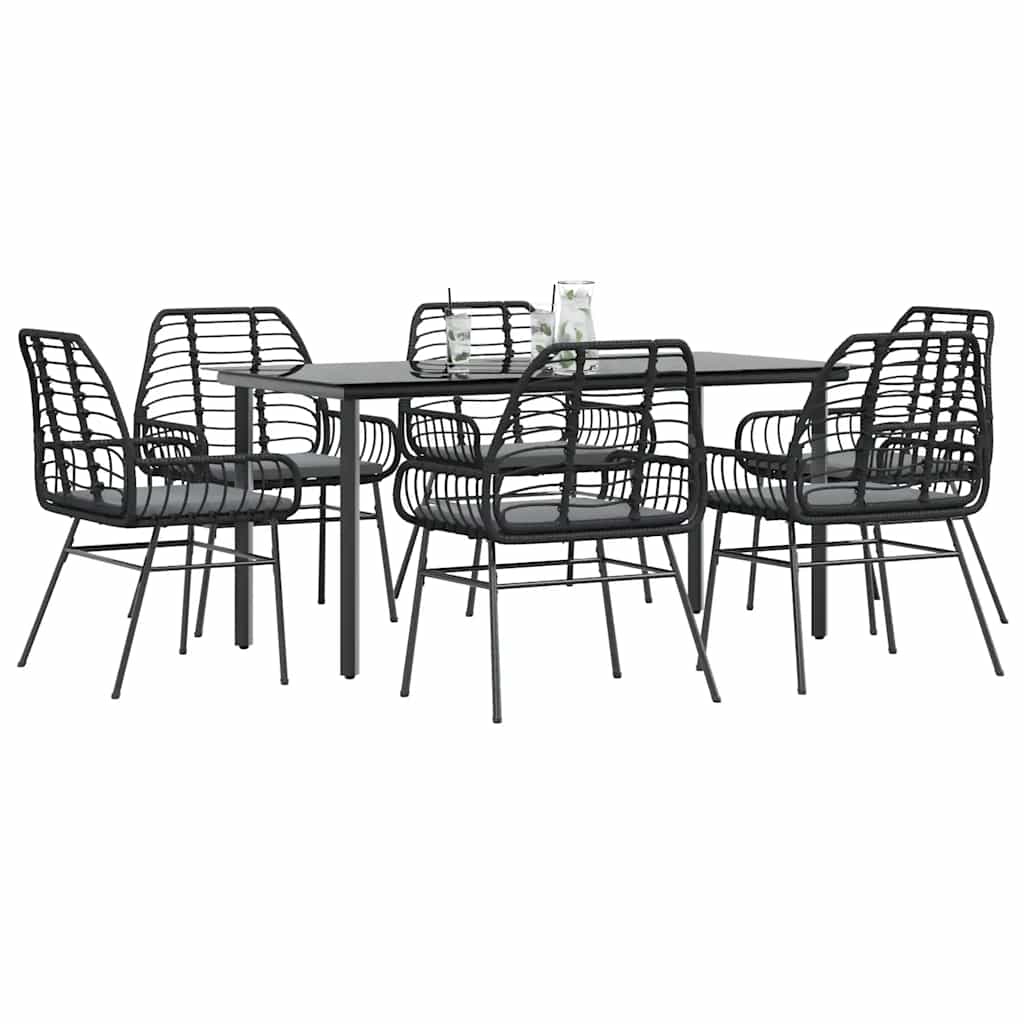3 Dele Spisebordssæt til Haven Polyrattan Glas Sort