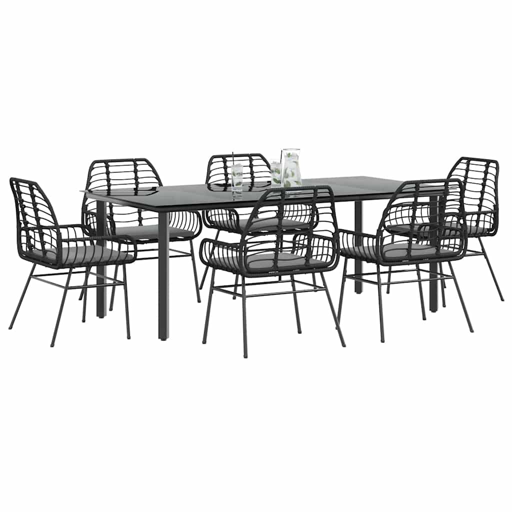 3 Dele Spisebordssæt til Haven Polyrattan Glas Sort