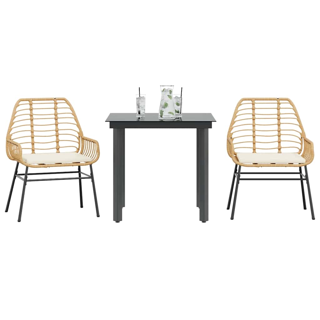 3 Dele Spisebordssæt til Haven Polyrattan Glas Sort