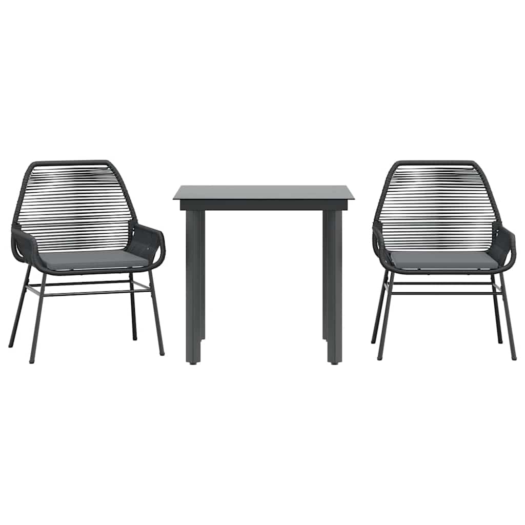 3 Dele Spisebordssæt til Haven M. Hynder Polyrattan Glas Sort - billede 2