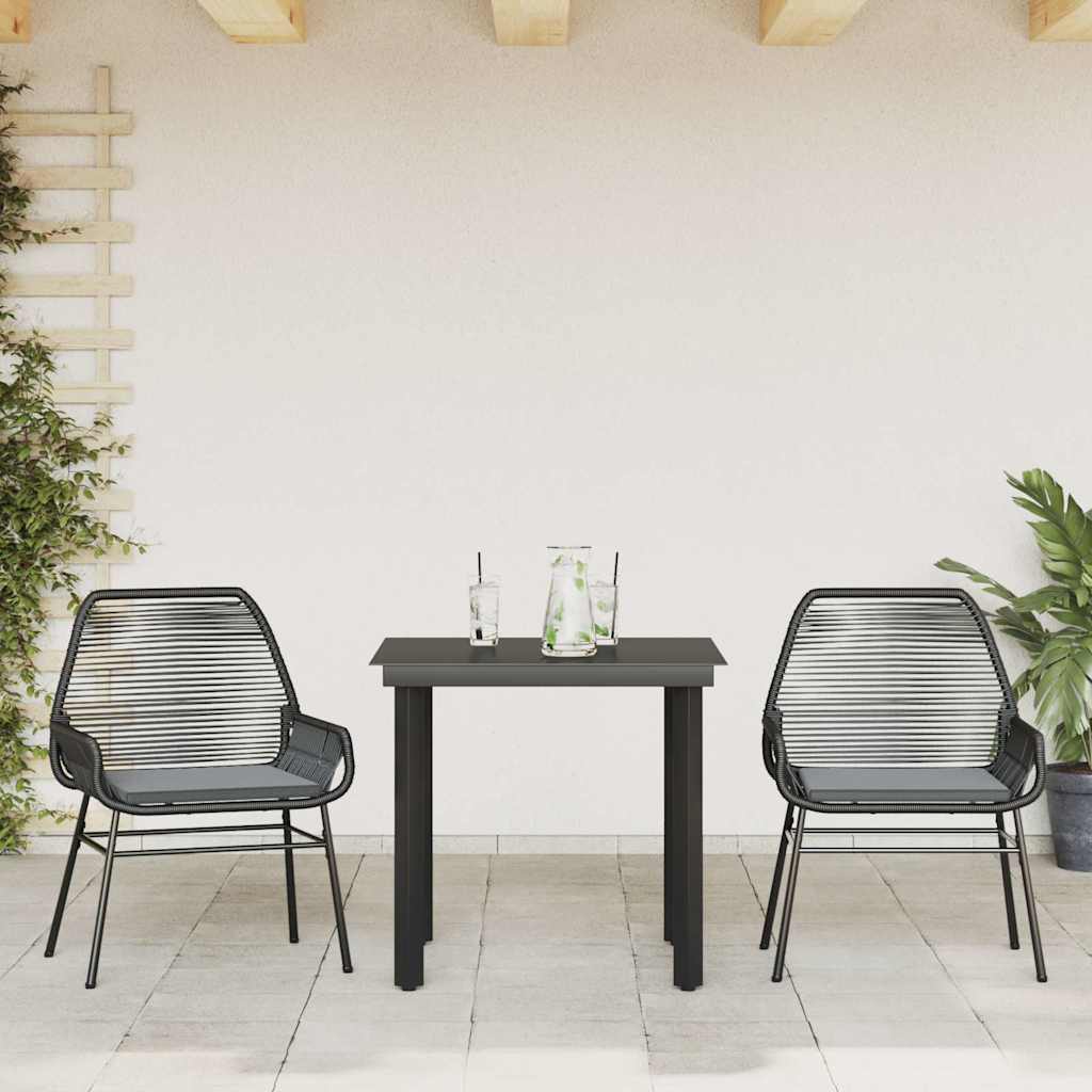 3 Dele Spisebordssæt til Haven M. Hynder Polyrattan Glas Sort - billede 3