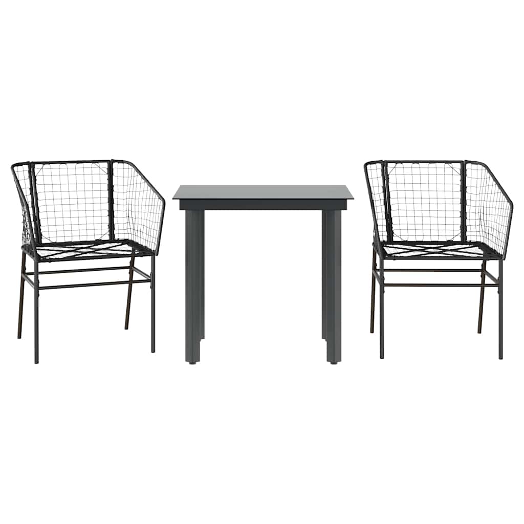 3 Dele Spisebordssæt til Haven Polyrattan Glas Sort - billede 2