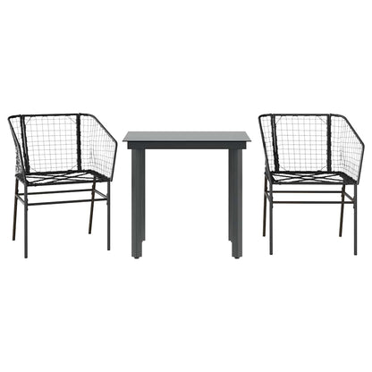 3 Dele Spisebordssæt til Haven Polyrattan Glas Sort - billede 2