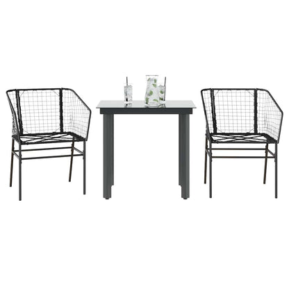 3 Dele Spisebordssæt til Haven Polyrattan Glas Sort - hovedbillede