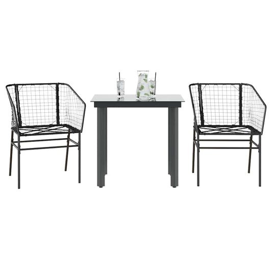 3 Dele Spisebordssæt til Haven Polyrattan Glas Sort - hovedbillede