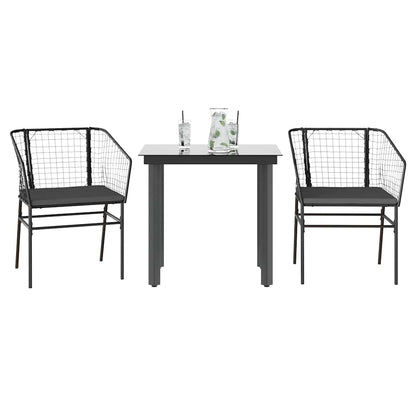 3 Dele Spisebordssæt til Haven Polyrattan Glas Sort