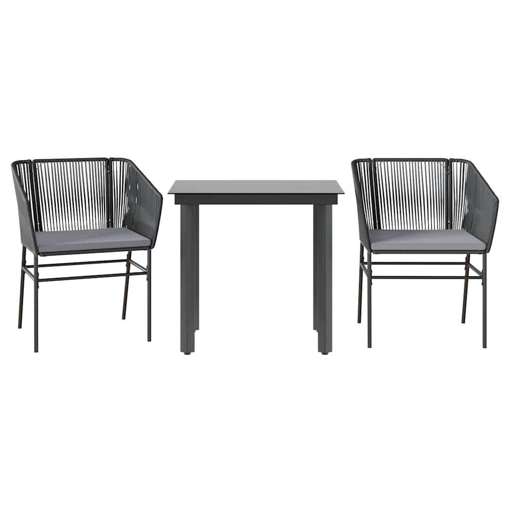 3 Dele Spisebordssæt til Haven M. Hynder Polyrattan Glas Sort - billede 2