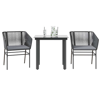 3 Dele Spisebordssæt til Haven M. Hynder Polyrattan Glas Sort - hovedbillede