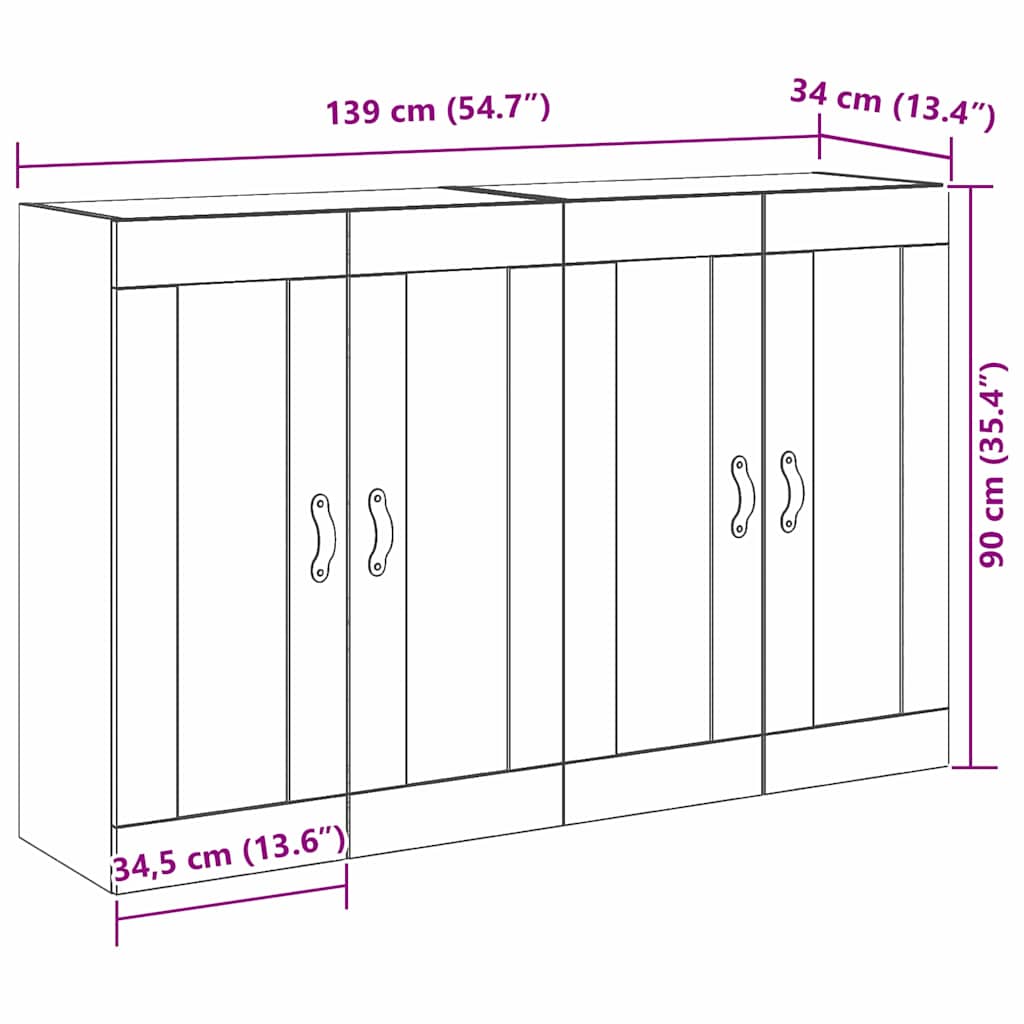 Vægskab 2 Pcs Gammelt Træ 69.5 X 34 X 90 Cm Konstrueret Træ - Billede 13