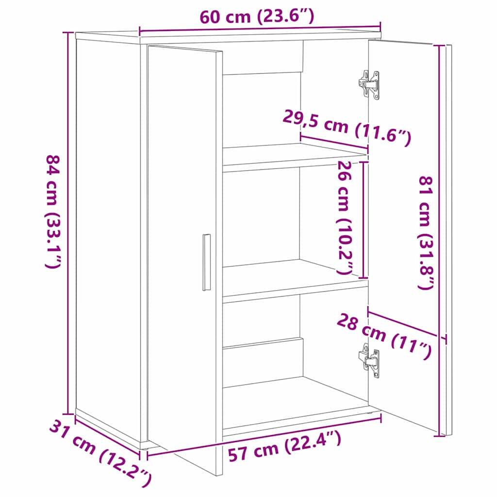 Sideboard 2 Dele 60 X 31 X 84 Cm Konstrueret Træ - Billede 12