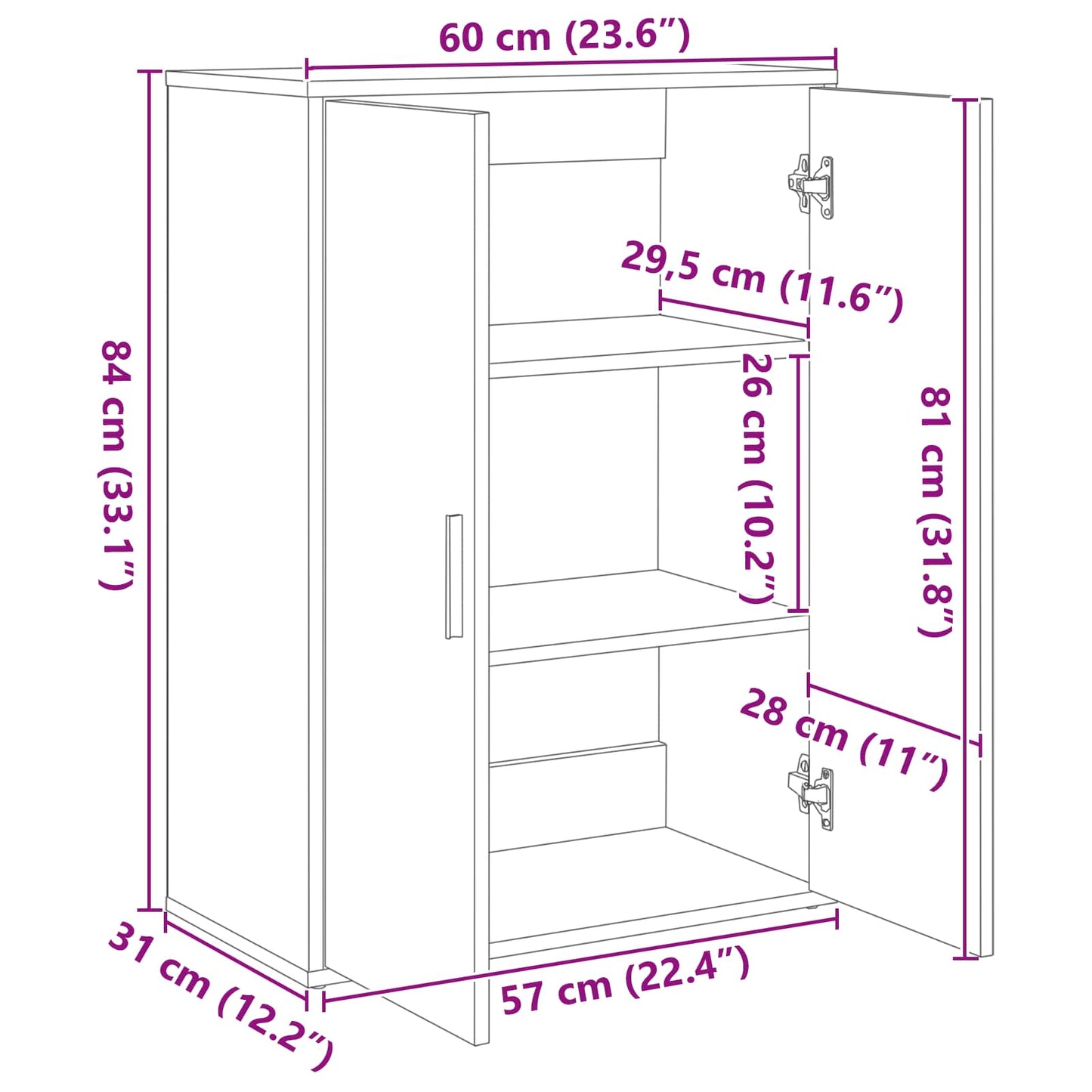 Sideboard 2 Dele 60 X 31 X 84 Cm Konstrueret Træ - Billede 11
