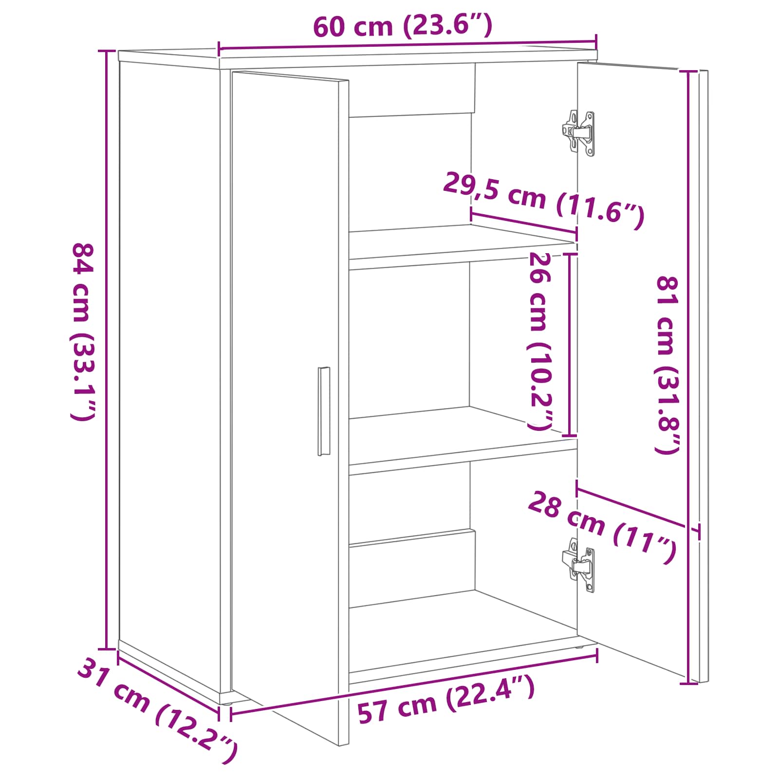 Sideboard 2 Dele 60 X 31 X 84 Cm Konstrueret Træ - Billede 11