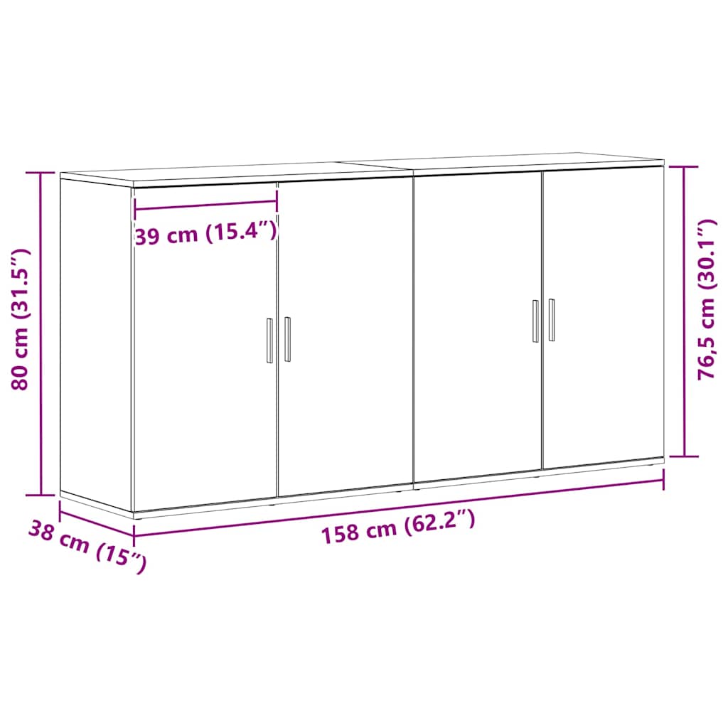 Sideboard 2 Dele 79 X 38 X 80 Cm Konstrueret Træ - Billede 13