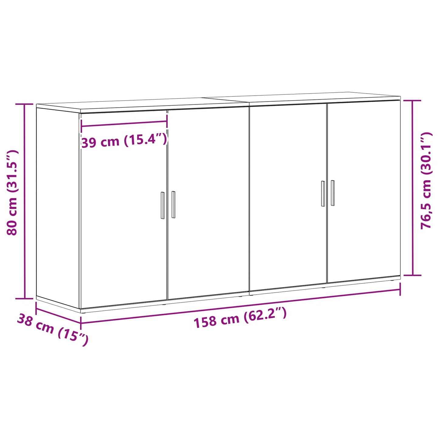 Sideboard 2 Dele 79 X 38 X 80 Cm Konstrueret Træ - Billede 12