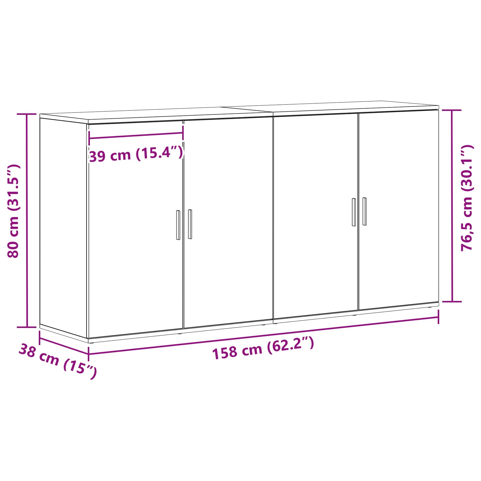 Sideboard 2 Dele 79 X 38 X 80 Cm Konstrueret Træ - Billede 12