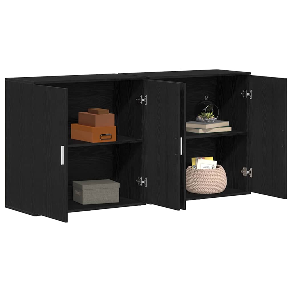 Sideboards 2 Pcs Sort Eg 79 X 38 X 80 Cm Konstrueret Træ - Billede 3