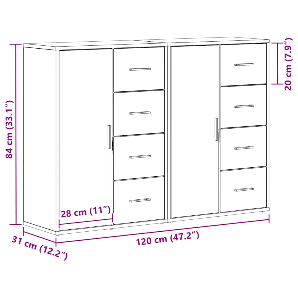 Sideboard 2 Dele 60 X 31 X 84 Cm Konstrueret Træ - Billede 12