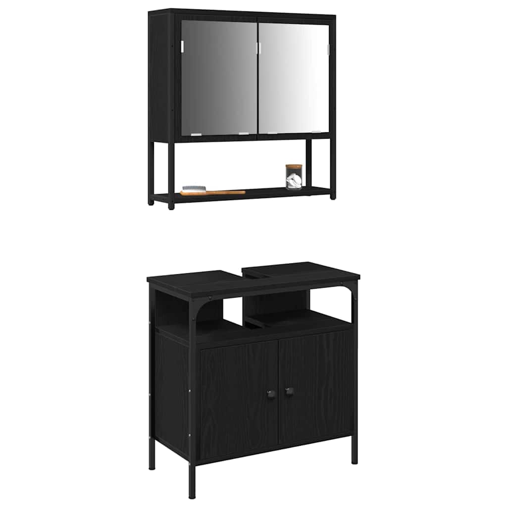 Badeværelsesmøbel Sæt Med Opbevaring 2 Pcs Sort 60 X 30 X 60 Cm - Billede 3