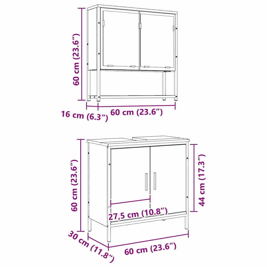 Badeværelsesmøbel Sæt Med Opbevaring 2 Pcs Brun 60 X 30 X 60 Cm - Billede 13