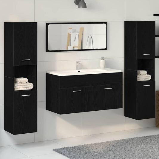 Badeværelsesmøbel Sæt Med Dør 4 Pcs Sort Eg 41 X 38.5 X 46 Cm - Hovedbillede