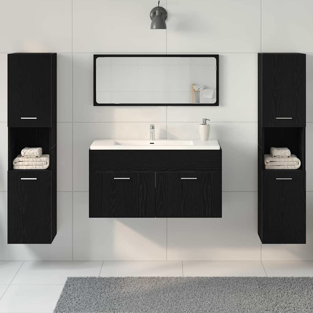 Badeværelsesmøbel Sæt Med Dør 4 Pcs Sort Eg 41 X 38.5 X 46 Cm - Billede 4