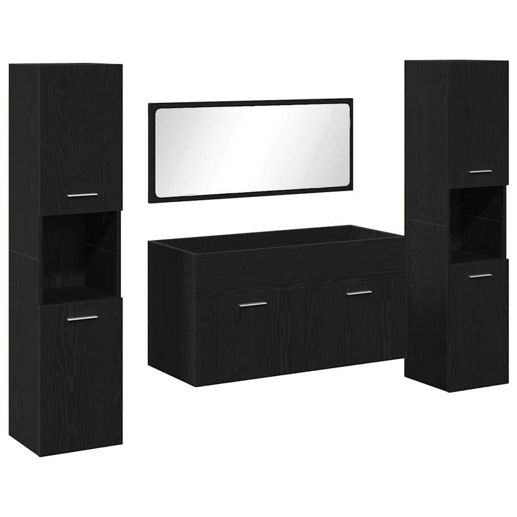 Badeværelsesmøbel Sæt Med Dør 4 Pcs Sort Eg 41 X 38.5 X 46 Cm - Billede 2