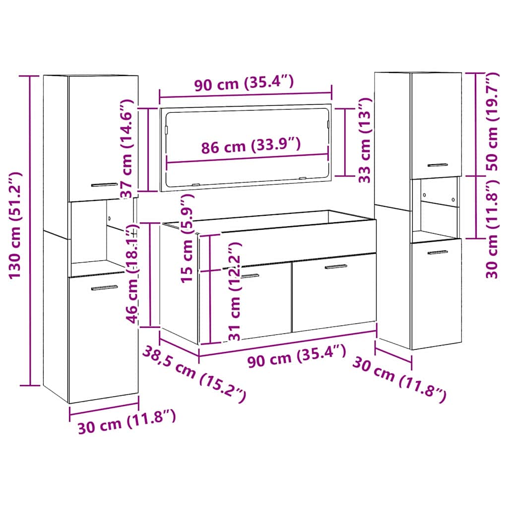 Badeværelsesmøbel Sæt Med Dør 4 Pcs Sort Eg 41 X 38.5 X 46 Cm - Billede 13