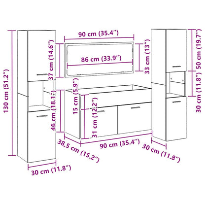 Badeværelsesmøbel Sæt Med Dør 4 Pcs Sort Eg 41 X 38.5 X 46 Cm - Billede 13