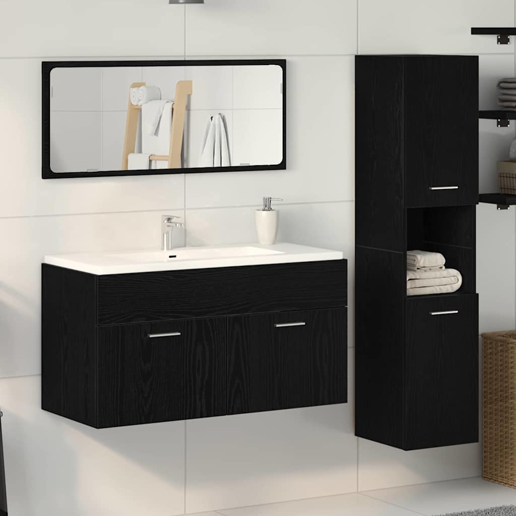 Badeværelsesmøbel Sæt Med Dør 3 Pcs Sort Eg 60 X 38.5 X 46 Cm - Hovedbillede
