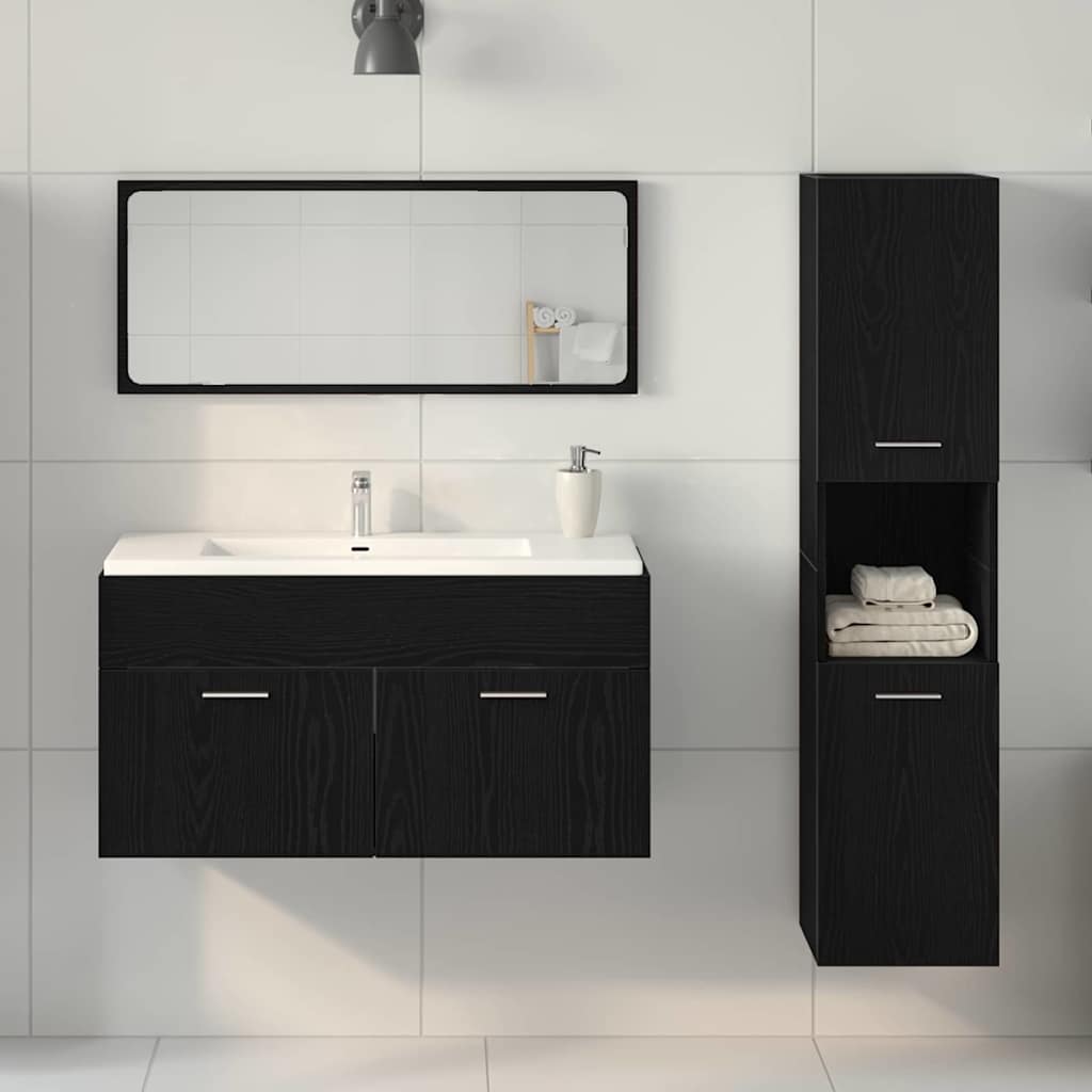 Badeværelsesmøbel Sæt Med Dør 3 Pcs Sort Eg 60 X 38.5 X 46 Cm - Billede 4