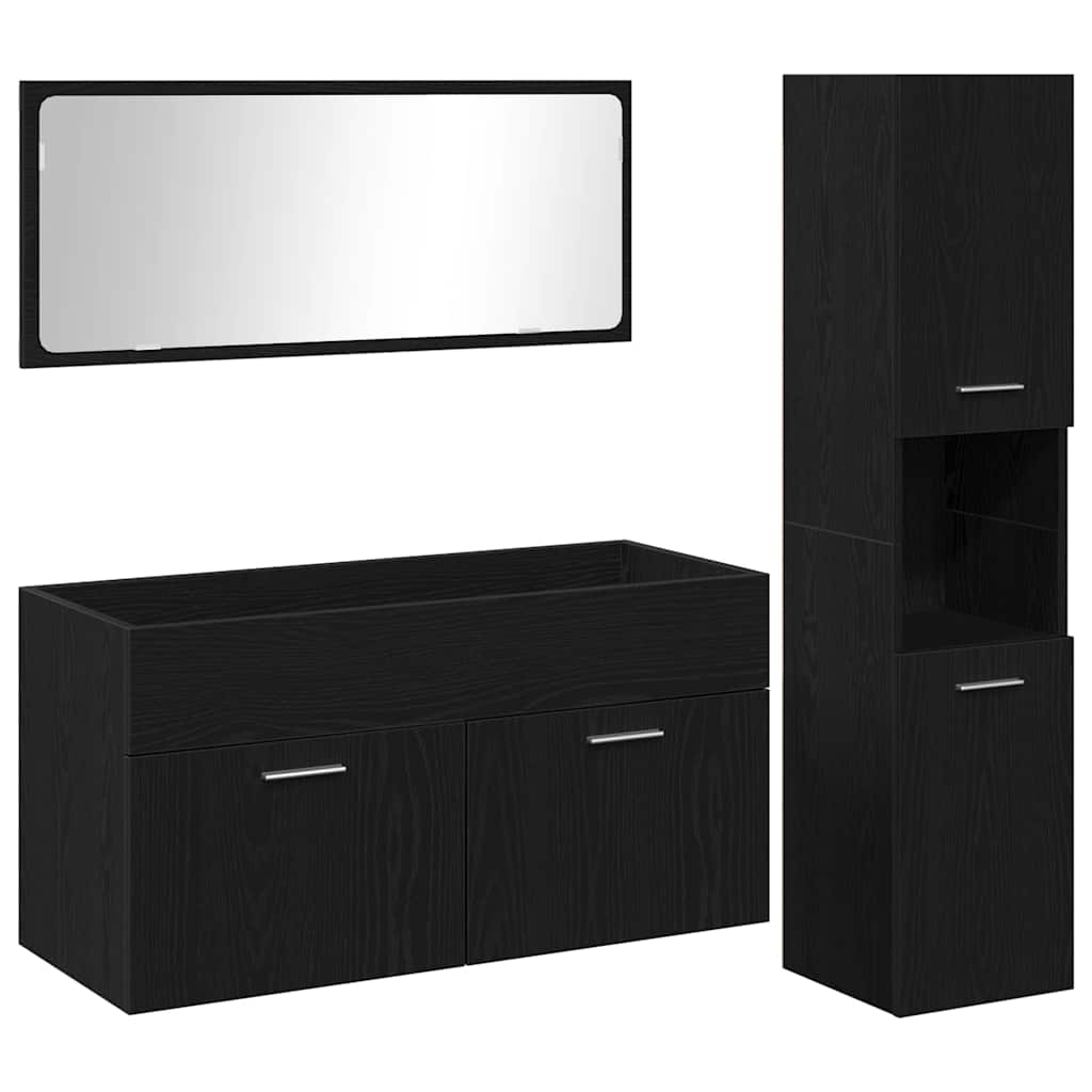 Badeværelsesmøbel Sæt Med Dør 3 Pcs Sort Eg 60 X 38.5 X 46 Cm - Billede 2