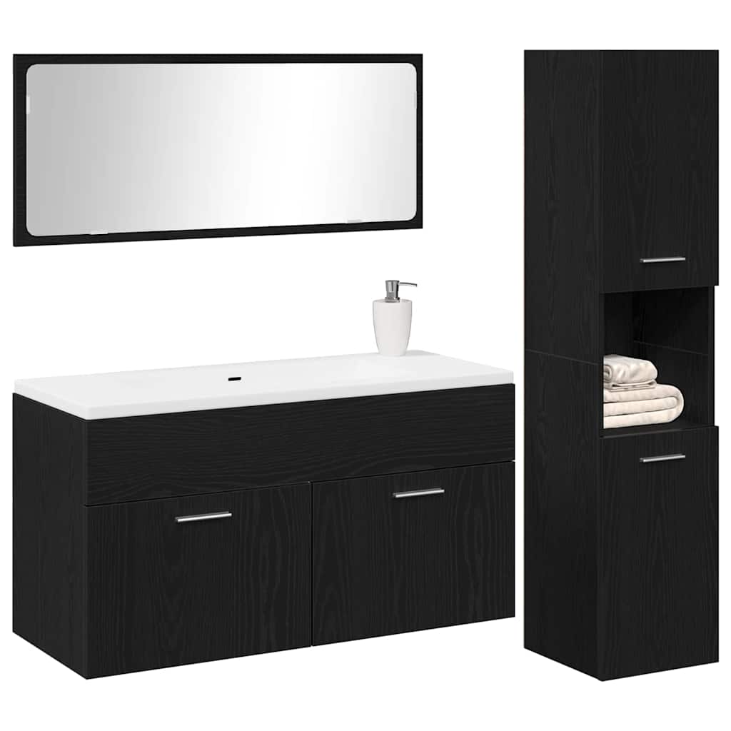 Badeværelsesmøbel Sæt Med Dør 3 Pcs Sort Eg 60 X 38.5 X 46 Cm - Billede 3