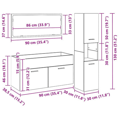 Badeværelsesmøbel Sæt Med Dør 3 Pcs Sort Eg 60 X 38.5 X 46 Cm - Billede 13