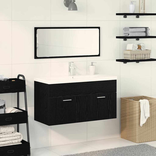 Badeværelsesmøbelssæt Vægmonteret 3 Pcs Sort Eg 90x38.5x46cm - Hovedbillede