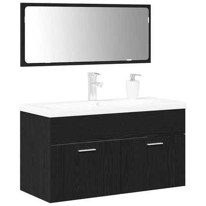 Badeværelsesmøbelssæt Vægmonteret 3 Pcs Sort Eg 90x38.5x46cm - Billede 3
