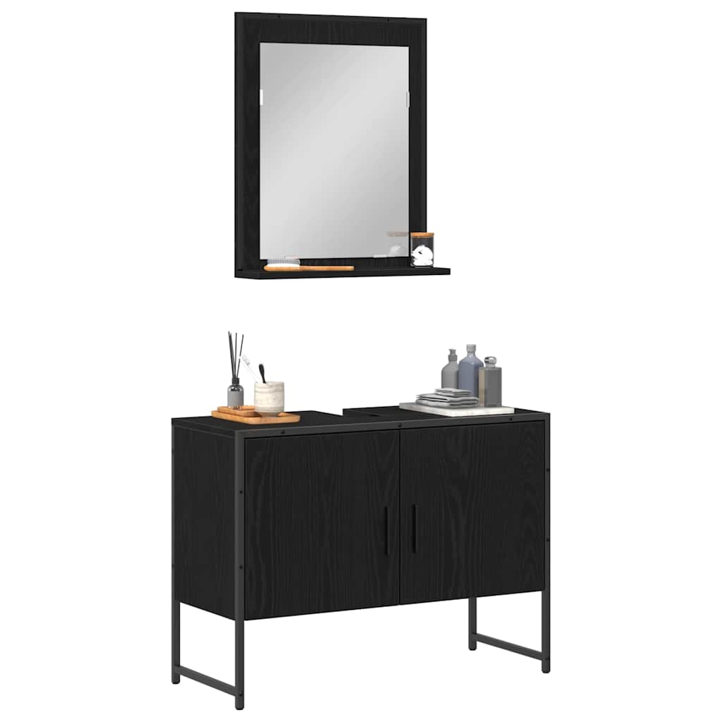 Badeværelsesmøbel Sæt Med Opbevaring 2 Pcs Sort 80 X 33 X 60 Cm - Billede 3