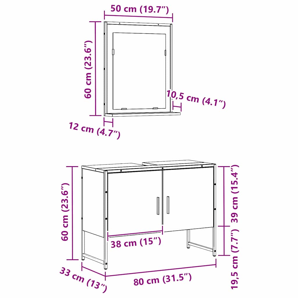 Badeværelsesmøbel Sæt Med Opbevaring 2 Pcs Sort 80 X 33 X 60 Cm - Billede 13