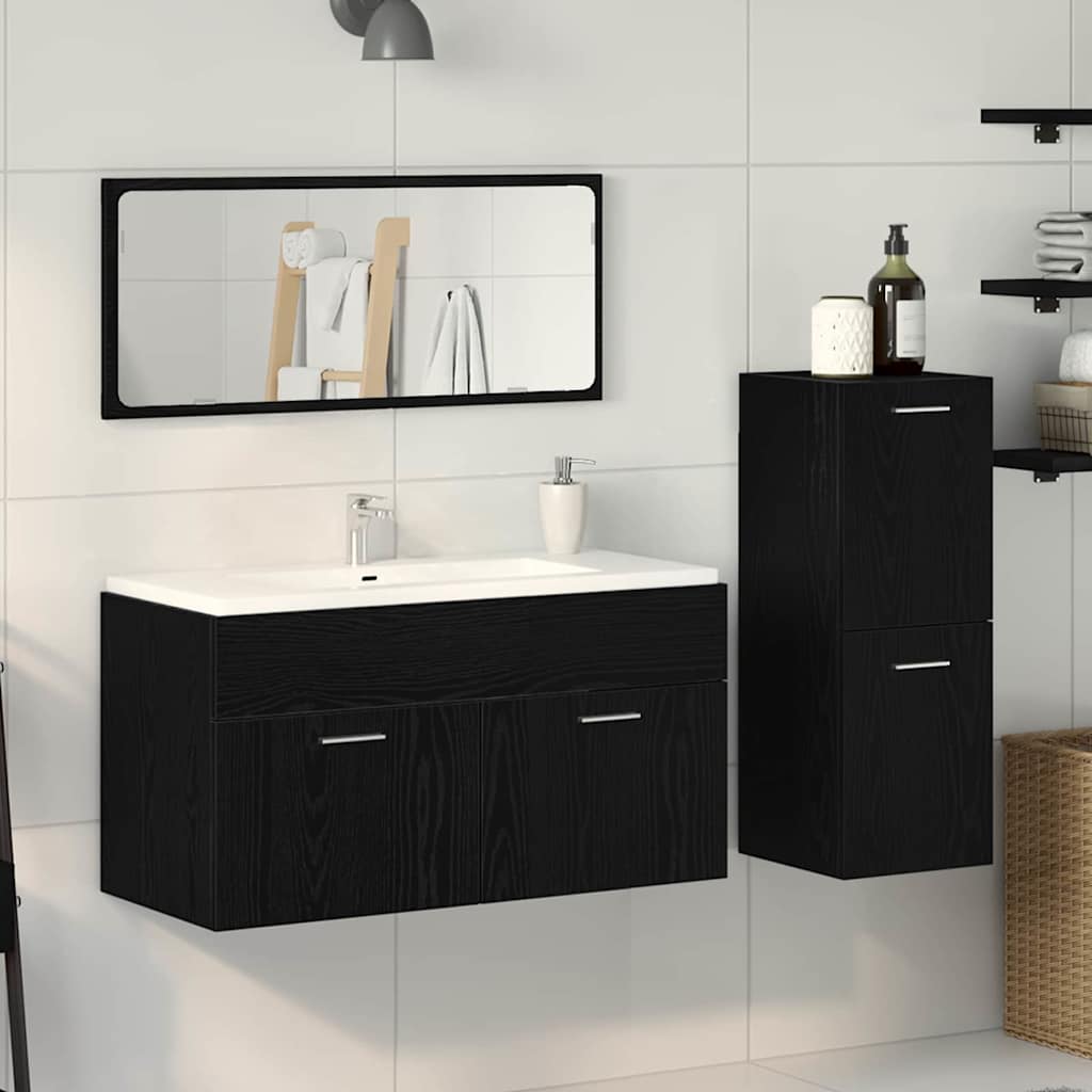 Badeværelsesmøbel Sæt Med Dør 3 Pcs Sort Eg 90 X 38.5 X 46 Cm - Hovedbillede