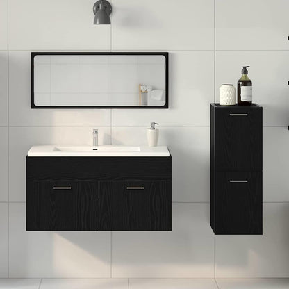 Badeværelsesmøbel Sæt Med Dør 3 Pcs Sort Eg 90 X 38.5 X 46 Cm - Billede 4