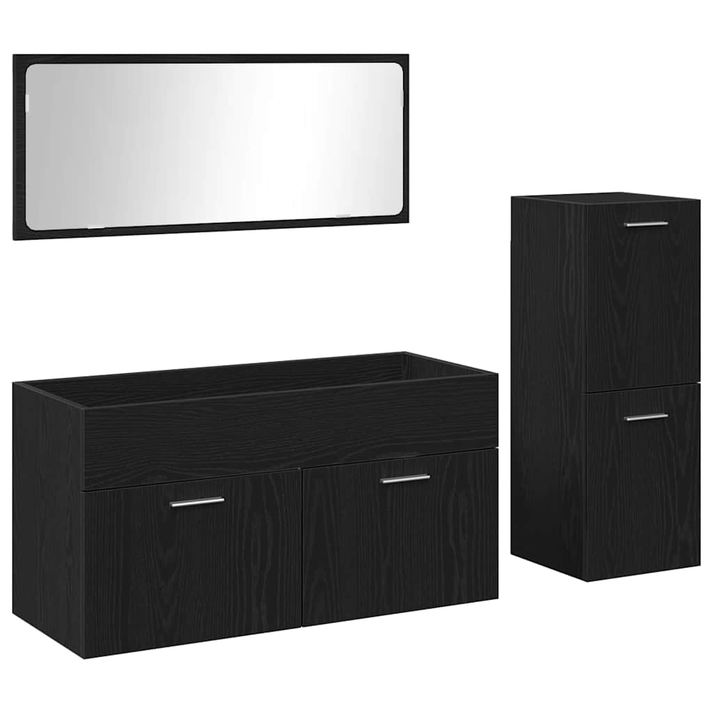 Badeværelsesmøbel Sæt Med Dør 3 Pcs Sort Eg 90 X 38.5 X 46 Cm - Billede 2