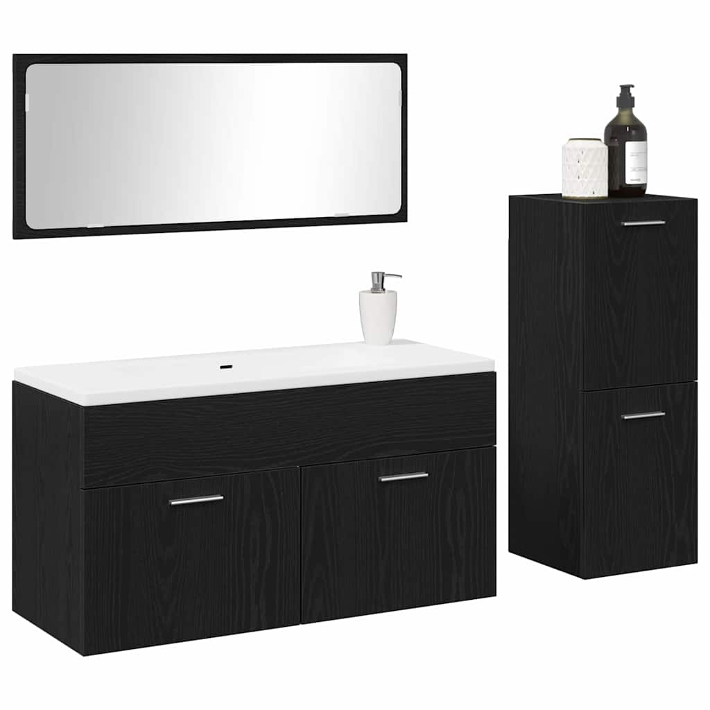 Badeværelsesmøbel Sæt Med Dør 3 Pcs Sort Eg 90 X 38.5 X 46 Cm - Billede 3