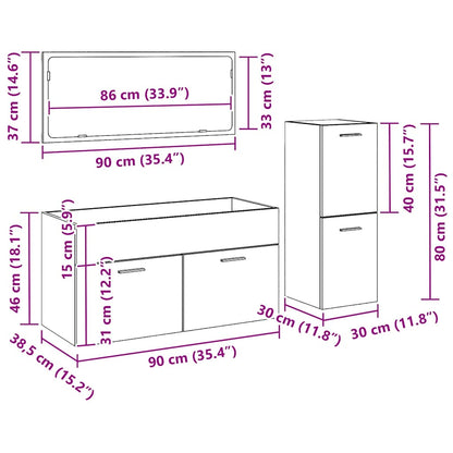Badeværelsesmøbel Sæt Med Dør 3 Pcs Sort Eg 90 X 38.5 X 46 Cm - Billede 13