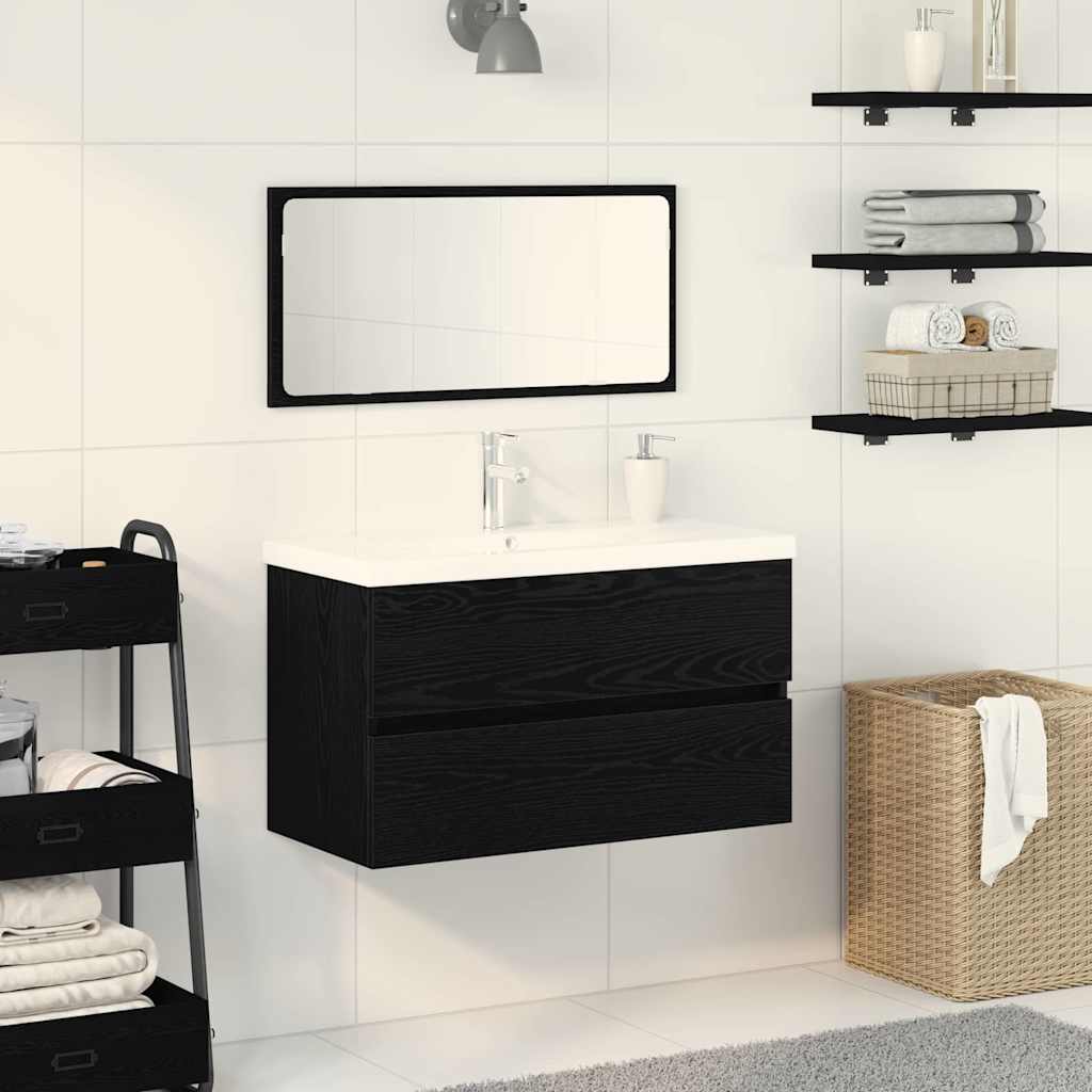 Badeværelsesmøbel Sæt Med Spejl 3 Pcs Sort Eg 80 X 38.5 X 45 Cm - Hovedbillede