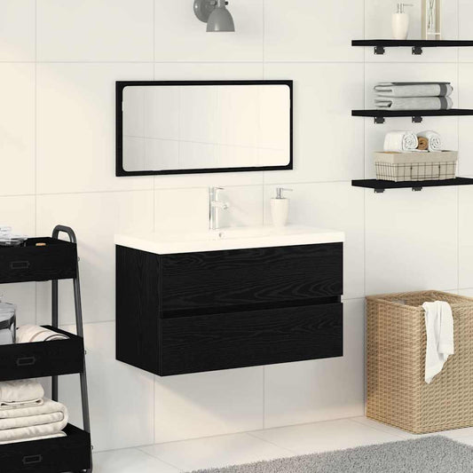 Badeværelsesmøbel Sæt Med Spejl 3 Pcs Sort Eg 80 X 38.5 X 45 Cm - Hovedbillede