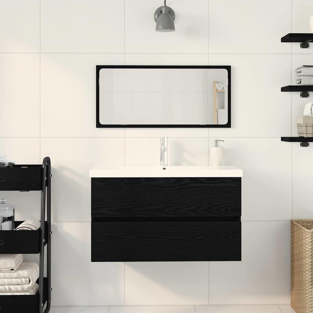 Badeværelsesmøbel Sæt Med Spejl 3 Pcs Sort Eg 80 X 38.5 X 45 Cm - Billede 4