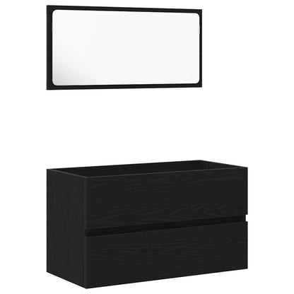 Badeværelsesmøbel Sæt Med Spejl 3 Pcs Sort Eg 80 X 38.5 X 45 Cm - Billede 6