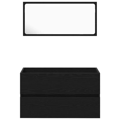 Badeværelsesmøbel Sæt Med Spejl 3 Pcs Sort Eg 80 X 38.5 X 45 Cm - Billede 8