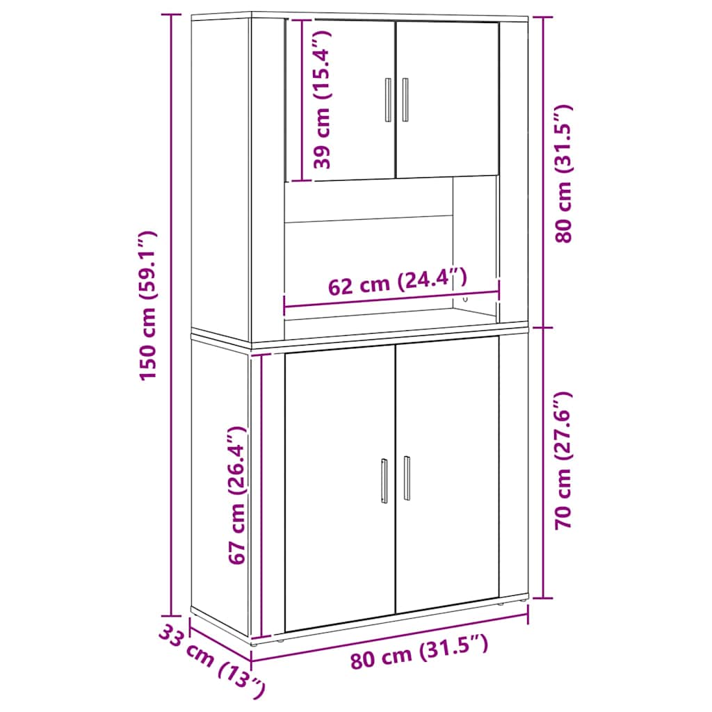 Højskab Gammelt Træ 80 X 33 X 150 Cm Konstrueret Træ - Billede 13